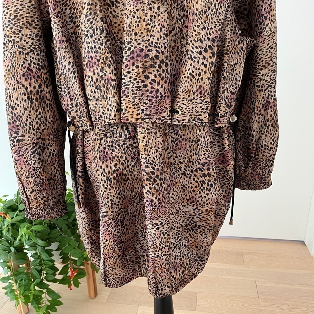 NOVELTI Vintage Animal Print Button Front Lined Coat 80's Shoulder Pads Leopard - Picture 5 of 17